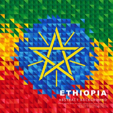 Ethiopian flag. Abstract background of small triangles in the form of colorful green, yellow and red stripes of the Ethiopian flag. Vector illustration.