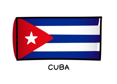 Flag of Cuba. Colorful Cuban flag logo. Blue and white brush strokes, hand drawn. Black outline. Vector illustration isolated on white background.