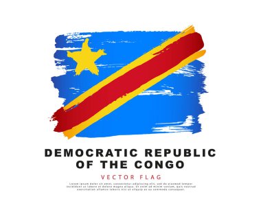 Flag of the Democratic Republic of the Congo. Blue, red and yellow brush strokes, hand drawn. Vector illustration isolated on white background. Colorful logo.