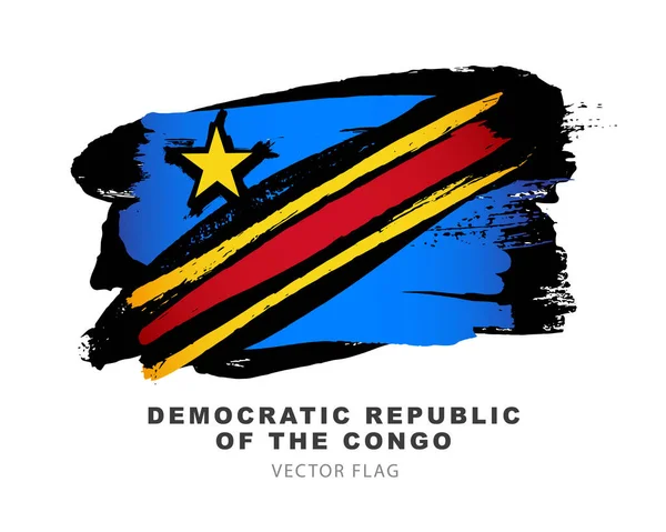 Flag of the Democratic Republic of the Congo. Colored brush strokes drawn by hand. Vector illustration isolated on white background. Colorful logo.