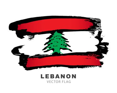 Flag of Lebanon. Colored brush strokes drawn by hand. Vector illustration isolated on white background. Colorful Lebanese flag logo.