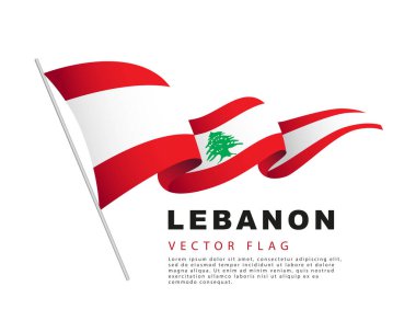 The Lebanese flag hangs on a flagpole and flutters in the wind. Vector illustration isolated on white background. Colorful Lebanese flag logo.