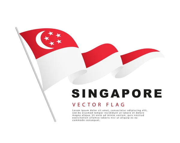 Flag Singapore Hangs Flagpole Flutters Wind Vector Illustration Isolated White — Vettoriale Stock
