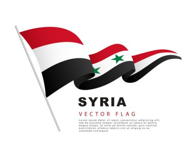 The flag of Syria hangs on a flagpole and flutters in the wind. Vector illustration isolated on white background. Colorful Syrian flag logo.
