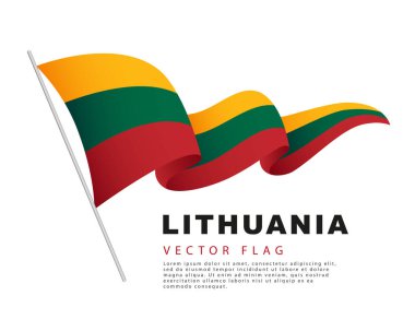 The flag of Lithuania hangs on a flagpole and flutters in the wind. Vector illustration isolated on white background. Colorful Lithuanian flag logo.