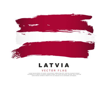 Flag of Latvia. Karsin and white brush strokes, hand drawn. Vector illustration isolated on white background. Colorful logo of the Latvian flag. clipart