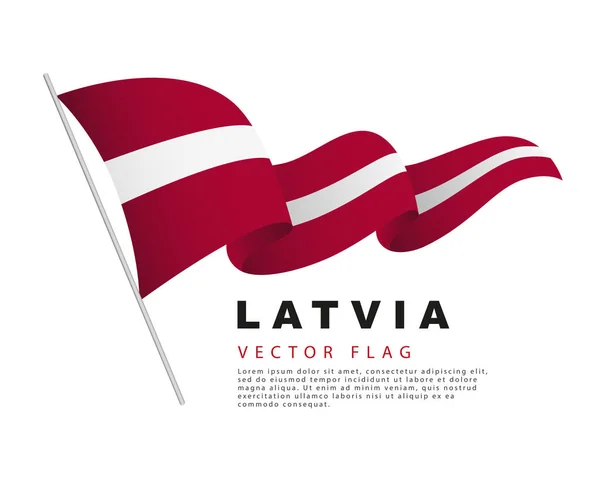 Flag Latvia Hangs Flagpole Flutters Wind Vector Illustration Isolated White — Vettoriale Stock