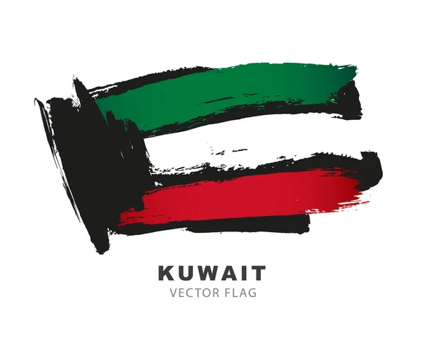 Flag Kuwait Colored Brush Strokes Drawn Hand Vector Illustration Isolated — 图库矢量图片