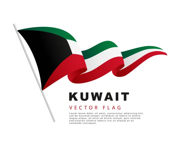 Flag Kuwait Hangs Flagpole Flutters Wind Vector Illustration Isolated White — Vettoriale Stock