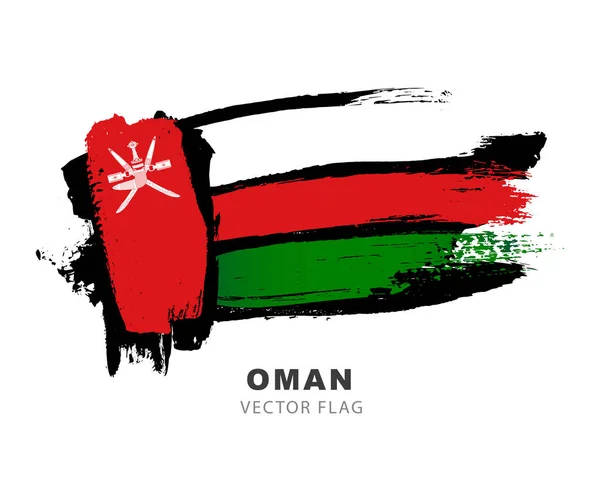 Flag Oman Colored Brush Strokes Drawn Hand Vector Illustration Isolated — Vetor de Stock
