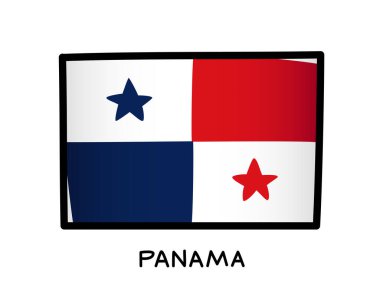 Flag of Panama. Colorful Panamanian flag logo. Blue, white and red brush strokes, hand drawn. Black outline. Vector illustration isolated on white background.