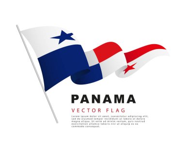The flag of Panama hangs on a flagpole and flutters in the wind. Vector illustration isolated on white background. Colorful Panamanian flag logo.