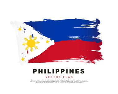 Flag of the Philippines. Blue, red and white brush strokes drawn by hand. Vector illustration on a white background. Colorful logo of the Philippine flag.