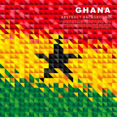 The flag of Ghana. Abstract background of small triangles in the form of colorful red, yellow and green stripes of the Ghanaian flag. Vector illustration.