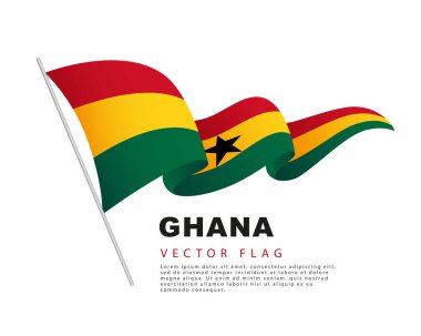 The flag of Ghana hangs on a flagpole and flutters in the wind. Vector illustration on a white background. Colorful logo of the Ghanaian flag.