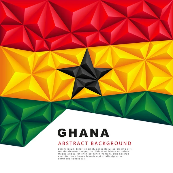 The polygonal flag of Ghana. Vector illustration. Abstract background in the form of colorful red, yellow and green stripes of the Ghanaian flag.