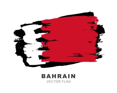 Bahreyn bayrağı. Renkli fırça darbeleri elle çizilmiş. Beyaz arkaplanda vektör çizimi. Bahreyn bayrağının renkli logosu.