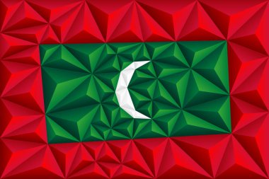 Renkli kırmızı, yeşil ve beyaz piramitler şeklinde soyut çokgen arkaplan. Maldivler 'in çokgen bayrağı. Vektör illüstrasyonu.