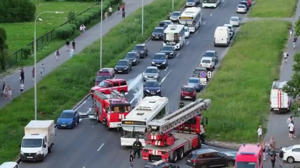 Petersburg Russia June 2022 Group Cars Buses Drive Slowly Two — Wideo stockowe