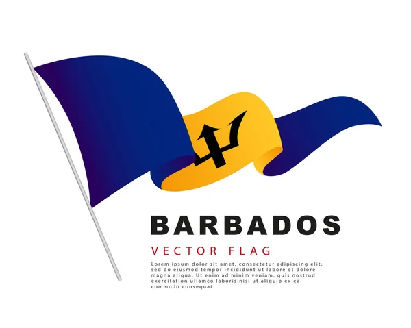 Barbados Bayrağı Bir Bayrak Direğine Asılı Rüzgarda Dalgalanıyor Beyaz Arkaplanda — Stok Vektör
