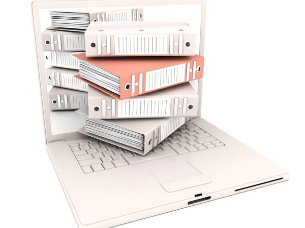 Arquivo Laptop Pastas Para Documentos Ilustração Renderização — Fotografia de Stock