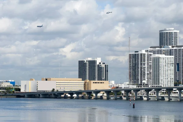 Aereo Elicottero Che Sorvolano Miami Centro Florida — Foto Stock