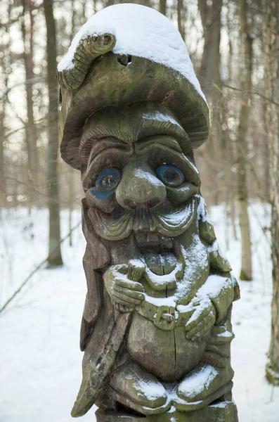 Vtipná Dřevěná Socha Jako Dekorace Veřejném Parku Města Kedainiai Litva — Stock fotografie