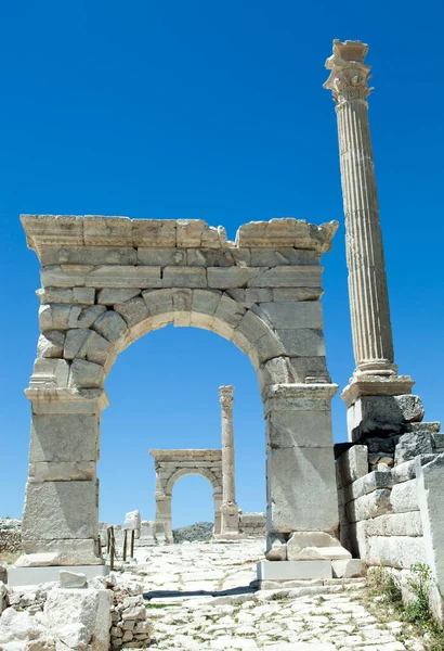 Rua Com Dois Arcos Triunfais Sagalassos Cidade Grega Antiga Turquia — Fotografia de Stock