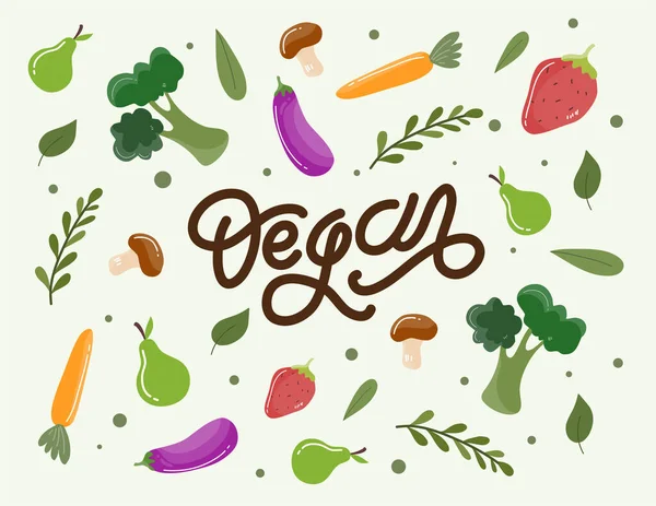 Día Vegano Ilustración Vector Alimentos Para Vegetariano Evento Alimentos Saludables — Vector de stock