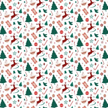 Şenlikli Noel kusursuz raster desenli illüstrasyon. İskandinav teması.