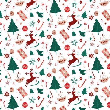 Şenlikli Noel kusursuz vektör çizimi. İskandinav teması.
