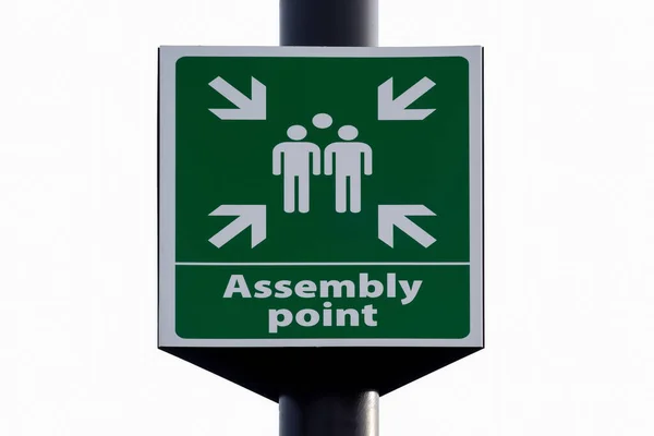 Green White Emergency Evacuation Assembly Point Gathering Point Sign Isolated — Stock Photo, Image