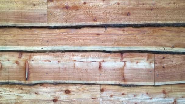 Close Straight View Rustic Waney Edge Wooden Boards Side Shed — Stock Video