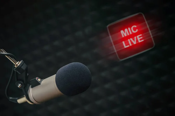 Microfone Profissional Estúdio Estação Rádio Sinal — Fotografia de Stock