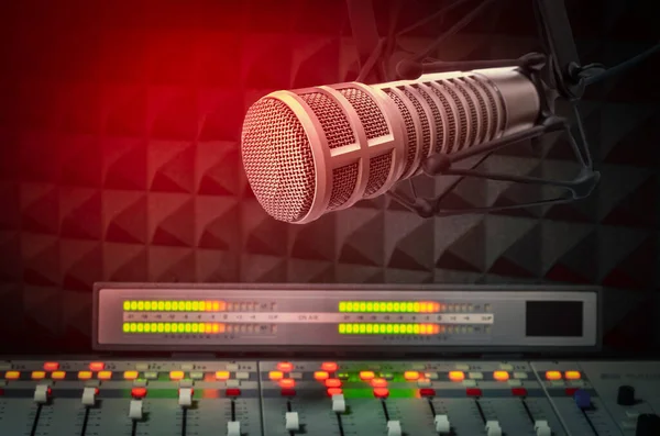 Professional Microphone Sound Mixer Radio Station Studio — Stock Photo, Image