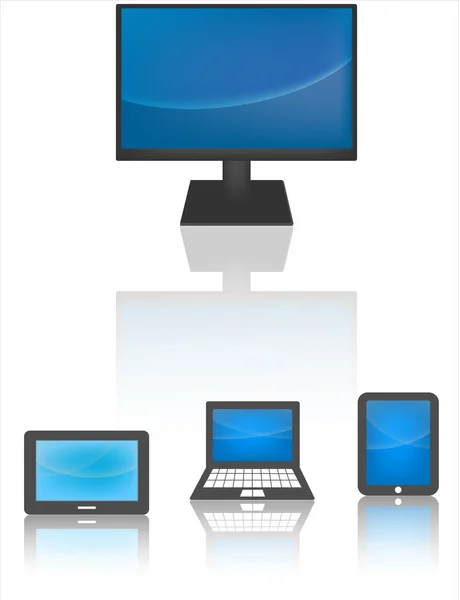 Dispositivos digitais eletrônicos computador, laptop, tablet com display —  Vetores de Stock