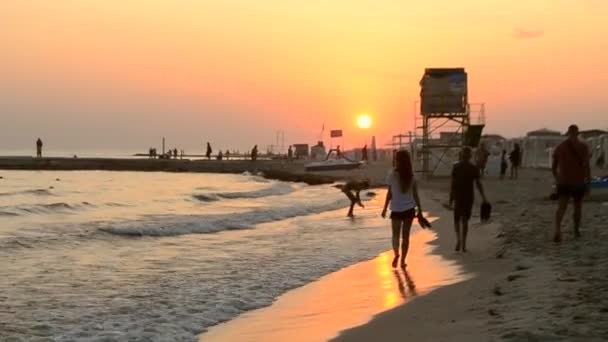 People walk along the sea coast seashore. Sea rest, Sea vacation. — Vídeos de Stock