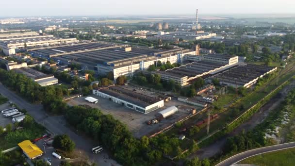 Aerial Drone View Flight Over Many Large Industrial Buildings Structures — Stok video