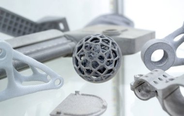Gri soyut modeller yakın plan tozdan 3D yazıcıya yazdırıldı.