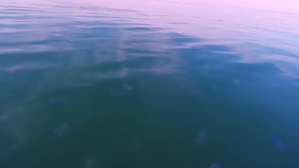 Blick auf die Wasseroberfläche des Meeres mit einem fahrenden Boot. Seelandschaft, Meerblick. — Stockvideo