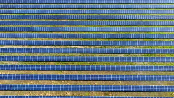 Solar power stations. Blue solar power plant modules close up — Stock Video