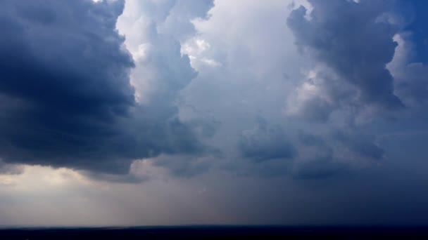 Storm wind, stormy weather, storm thunderclouds in the sky. Aerial drone view — Vídeo de Stock