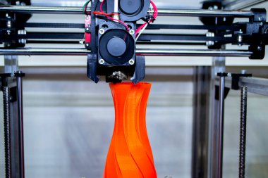 Process printing model on 3d printer. High tech digital printer computer