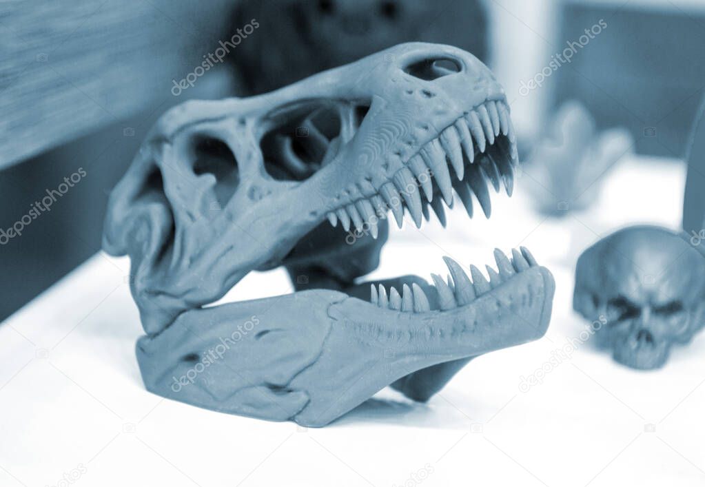 Model dinosaur skull printed on 3d printer.