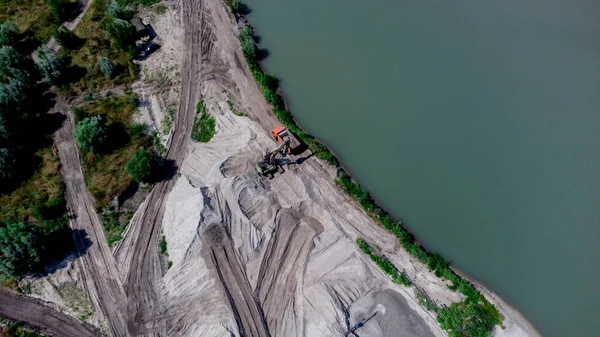 Aerial Drone View Flight Sand Mining Sand Quarry Top View — Stock Photo, Image