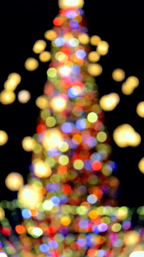 Новогодняя Елка Украшена Яркими Разноцветными Гирляндами Подсветкой Ночью Рождественская Елка — стоковое видео
