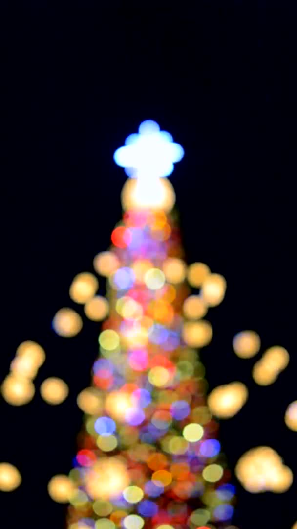 Silvester Weihnachtsbaum Geschmückt Mit Leuchtenden Bunten Girlanden Und Beleuchtung Der — Stockvideo
