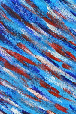 Renkli fırça darbelerinin yaratıcı arkaplanı. Mavi, kırmızı, beyaz renkli makro fırça darbelerinin soyut sanat arkaplanı. Çizim, resim desen yüzey zeminini boyar