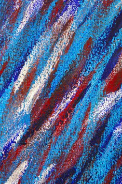 Renkli fırça darbelerinin yaratıcı arkaplanı. Mavi, kırmızı, beyaz renkli makro fırça darbelerinin soyut sanat arkaplanı. Çizim, resim desen yüzey zeminini boyar