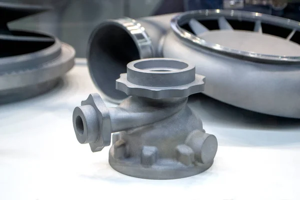 Model object of a large industrial part printed on a 3D printer from metal close-up. New modern progressive additive 3D printing technology. Industry factory plant manufacturing metalwork industrial